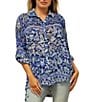 Karyn Seo Holly Bohemian Print Chiffon Spread Collar Long Sleeve Button Front Shirt, Color:Blue Multi - Image 1