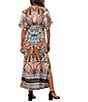 Karyn Seo Jordyn Boho Inspired Print V-Neck Short Dolman Sleeve Maxi Dress, Color:Leo Multi - Image 2