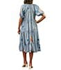 Karyn Seo Josie Embroidered Chambray V-Neck Short Sleeve Tiered Midi Dress, Color:Coral/Turquoise - Image 2