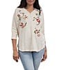 Karyn Seo Knit Embroidered 3/4 Sleeve Blouse - Image 1
