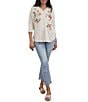 Karyn Seo Knit Embroidered 3/4 Sleeve Blouse - Image 3