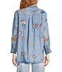 Karyn Seo Lil Chambray Doodle Embroidered Long Sleeve Button Front Shirt, Color:Multi - Image 4