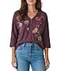Karyn Seo Mally Knit V-Neck 3/4 Sleeve Round Hemline Top - Image 1