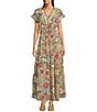 Color:Multi - Image 1 - Printed Floral and Geometric V Neckline Short Sleeve Maxi Dress