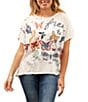 Karyn Seo Sariah Graphic Print Crew Neck Flutter Sleeve Oversize Fit Boxy Tee, Color:Ivory - Image 1
