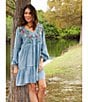 Color:Multi - Image 3 - Tencel Floral Embroidered Tiered V-Neck Bell Sleeve Zoe Dress