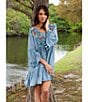 Color:Multi - Image 5 - Tencel Floral Embroidered Tiered V-Neck Bell Sleeve Zoe Dress