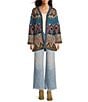 Karyn Seo Wool Blend Benita Bohemian Abstract Geometric Long Sleeve Open Front Cardigan, Color:Multicolor - Image 6