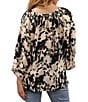 Color:Multi - Image 2 - Woven Mabel Abstract Print Split V-Neck 3/4 Sleeve Tassel Tie Embroidered Blouse