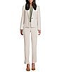 Kasper Crepe Fly Front Slim Pants, Color:Parchment - Image 3