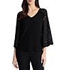 Kasper 3/4 Lace Bell Sleeve Knit Blouse - Image 1