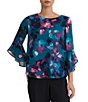 Kasper 3/4 Ruffle Sleeve Printed Blouse - Image 1