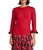 Kasper 3/4 Sleeve Crew Neck Contrast Sleeve Hem Top - Image 1