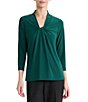 Kasper 3/4 Sleeve Knot Front Jersey Knit Blouse - Image 1