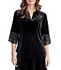 Kasper 3/4 Sleeve Split Neck Velvet Top - Image 1