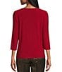 Color:Fire Red - Image 2 - 3/4 Sleeve Twisted Neck Top