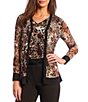 Color:Chocolate/Doe Combo - Image 1 - Button Front Animal Mesh V-Neck Long Sleeve Cardigan