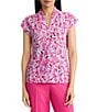 Kasper Cap Sleeve Funnel Neck Printed Blouse - Image 1