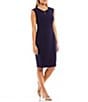 Kasper Cap Sleeve Split Round Neck Crepe Sheath Dress, Color:Kasper Navy - Image 1