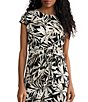 Kasper Cap Sleeve Tie Front Printed Jersey Knit Blouse - Image 1
