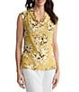 Kasper Cowl Neck Cap Sleeve Printed Blouse - Image 1