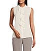 Kasper Crepe Band Neck Sleeveless Ruffle Blouse, Color:Vanilla Ice - Image 1