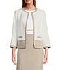 Kasper Crepe Colorblock Open Front Cardigan, Color:Lily White/Summer Straw - Image 1