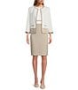 Kasper Crepe Colorblock Open Front Cardigan, Color:Lily White/Summer Straw - Image 3