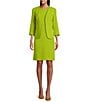 Kasper Crepe Multi Seam Cuff Sleeve Cardigan, Color:Kiwi - Image 3