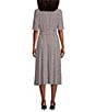 Color:Pebble Multi - Image 2 - Dotted Print Crew Neck Short Sleeve A-Line Belted Midi Dress
