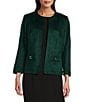 Kasper Faux Suede Framed Open Front Collarless Long Sleeve Jacket, Color:Evergreen - Image 1