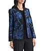Kasper Floral Jacquard Collarless Jacket With Piping, Color:Blue Multi - Image 3