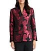 Kasper Floral Jacquard One Button Collarless Jacket, Color:Fire Red/Black - Image 1