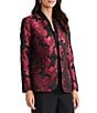 Kasper Floral Jacquard One Button Collarless Jacket, Color:Fire Red/Black - Image 3