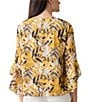Color:Summer Straw/Butterscotch Multi - Image 2 - Floral Leaf Chiffon 3/4 Ruffle Sleeve Blouse