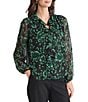 Kasper Floral Print Chiffon Long Sleeve Ruffle Front Blouse, Color:Black Multi - Image 1