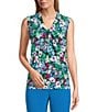 Color:Black Multi - Image 1 - Floral Print Knot Neck Sleeveless Knit Top