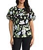 Kasper Floral Printed Flutter Short Sleeve Blouse - Image 1