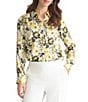 Kasper Floral Satin Long Sleeve Button Down Blouse - Image 1