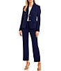 Kasper Flat Front Elastic Back Wide Leg Ankle Pants, Color:Kasper Navy - Image 3