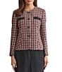Kasper Four Button Plaid Twill Crepe Blazer Jacket, Color:Black/Fire Red Multi - Image 1