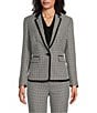 Color:Black/White - Image 1 - Houndstooth Crepe Notch Lapel Collar Button Front Coordinating Blazer Jacket