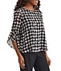 Kasper Houndstooth Ruffle Long Sleeve Blouse, Color:Black Multi - Image 3