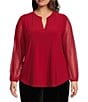 Kasper ITY Knit Split V-Neck Long Sleeve Curved Hem Top, Color:Fire Red - Image 1
