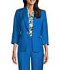 Color:Riviera - Image 1 - Linen Blend Notch Lapel Collar Square Snap 3/4 Cuffed Sleeves Double Besom Pocketed Jacket