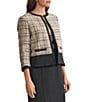 Kasper Long Sleeve Plaid Crepe Cardigan Jacket - Image 3