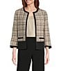 Kasper Long Sleeve Plaid Crepe Cardigan Jacket - Image 4