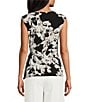 Kasper Moss Crepe Tie Front Cap Sleeve Top, Color:Black Multi - Image 2