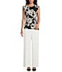 Kasper Moss Crepe Tie Front Cap Sleeve Top, Color:Black Multi - Image 3