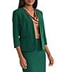 Kasper Open Front 3/4 Sleeve Seamed Crepe Blazer, Color:Evergreen - Image 3